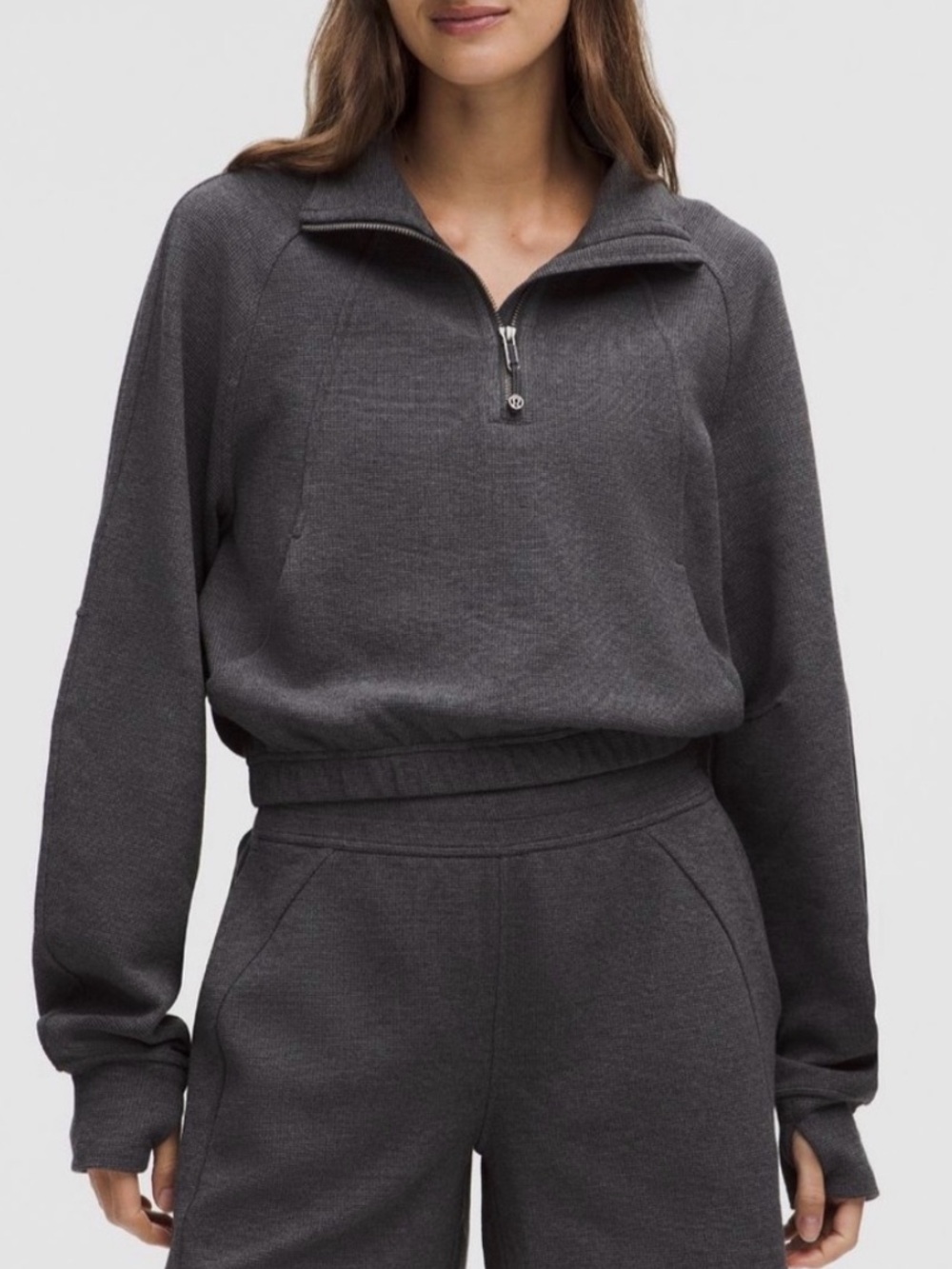 Lululemon Scuba Cropped 1/2 Zip Waffle Heathered Graphite S New